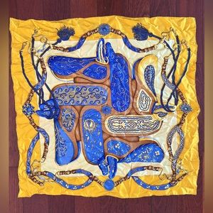 Authentic HERMES Carre 90 Scarf "Festival" Silk Yellow 3823I
